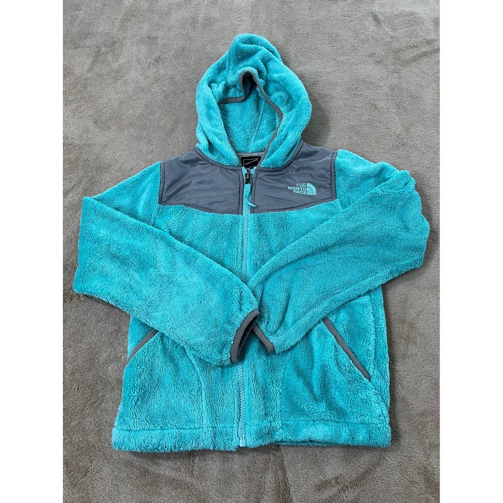 The North Face Oso Hoodie fleece kids, S 7/8 Turquoise Full-ZIp Long Sleeve GOOD